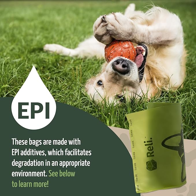 Reli. Biodegradable Dog Poop Bags Rolls (600 Pack, 40 Rolls) | 9"x13" Oxodegradable | Large Dog Poop Bags | Unscented, Leak Proof for Doggie/Pet Waste | Green Eco-Friendly | w/Leash Clip Holder