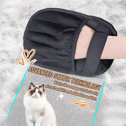 Pet Hair Removal Glove - Reusable Electrostatic Grooming Gloves for Cats & Dogs, Furniture Couch Carpet Car Hair Remover, 5-Finger Deshedding Tool
