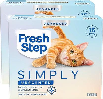 Fresh Step Advanced Simply Unscented Multi Cat Clumping Cat Litter, Low Dust, Odor Control with Activated Charcoal Tech, Compatible in Automatic Litter Boxes, 37 lbs. (2 x 18.5 lb.)