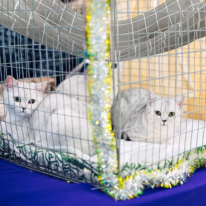 Jetec 2 Pack Cat Hammock for Cage, Catio Accessories Reversible Soft Cats Bed with Adjustable Straps and Hooks Double-Sided Linen and Fleece Hanging Hammock for Cats, Kitten(Cat and Plaid,L)