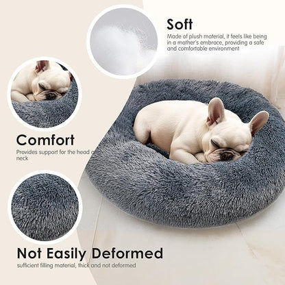 Dogs Bed for Small Dogs, Anti-Anxiety Washable Round Bed (Dark Grey, 24.0" L x 24.0" W x 8.0" Th)