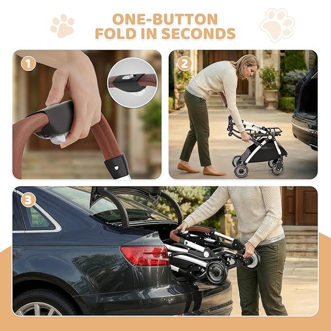 Magshion Dog Stroller with Detachable Carrier, Clear PC Dome Pet Stroller for Small & Medium Dogs & Cats up to 33 lbs, Lightweight Foldable Pet Cart, PU Wheels, Storage Basket & Cup Holder