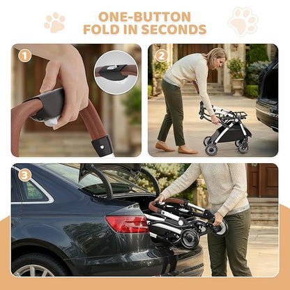 Magshion Dog Stroller with Detachable Carrier, Clear PC Dome Pet Stroller for Small & Medium Dogs & Cats up to 33 lbs, Lightweight Foldable Pet Cart, PU Wheels, Storage Basket & Cup Holder
