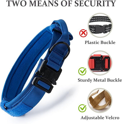 Tactical Dog Collar, Adjustable Military Training Nylon Dog Collar with Control Handle and Heavy Quick-Release Metal Buckle for Small Medium Large Dogs, Dark Blue S