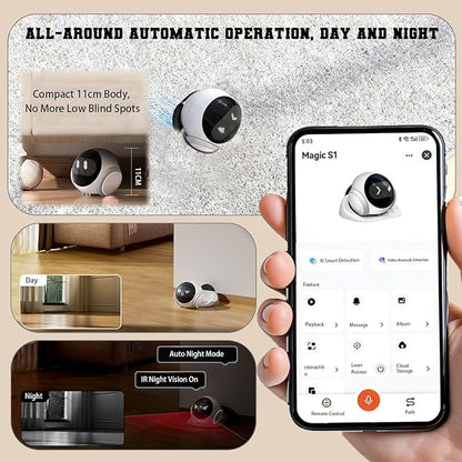 Home Pet Camera Robot with AI - Movable 1080P,Battery-Operated, Night Vision,2-Way Talk, Remote Interaction with App Control Camera for Dog Cat Kids