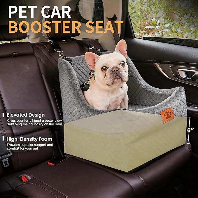 Dog Car Seat for Medium Dogs Up to 35lbs, Pet Booster Seat with 2 Safety Belts, Detachable Washable, Non-Slip Stable Base, Portable Puppy Car Seat for Travel & Outdoor Daily Use