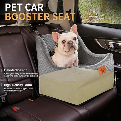 Dog Car Seat for Medium Dogs Up to 35lbs, Pet Booster Seat with 2 Safety Belts, Detachable Washable, Non-Slip Stable Base, Portable Puppy Car Seat for Travel & Outdoor Daily Use