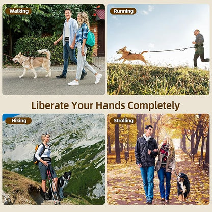Hands Free Dog Leash with Zipper Pouch, Dual Padded Handle Waist Belt, Retractable Bungee Leash with Reflective Stictches for Small & Medium Dog Running Walking Jogging Training, Black