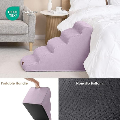 EHEYCIGA Curved Dog Stairs Ramp for High Beds 22.6" H, 5-Step Dog Steps for Small Dogs and Cats, Pet Stairs for High Bed Climbing, Non-Slip Balanced Pet Step Indoor, Lilac