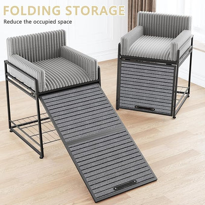 Pet Stairs Ramp with Seat,Dog Window Perch with Stairs and Storage,Dog Seat with Ramp Steps,Folding Pet Ramp for Dogs Cats,Bunk Bed Chair with Sofa Cushion for Bed Couch Office,Hold Up to 110 lbs