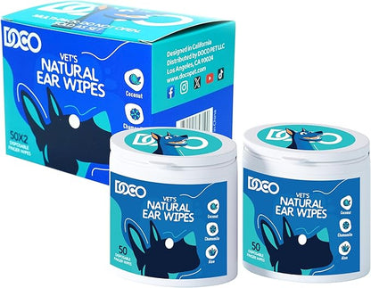 DOCO Dog Ear Cleaning Wipes (100 Count) | Finger Ear Wipes for Dogs & Cats with Eucalyptus, Chamomile & Aloe | Gently Clean, Itchy Ears, Soothes & Deodorizes