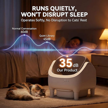 Self Cleaning Cat Litter Box, Greesum Automatic Open-Top Smart Litter Box with App Control, 15L Odor-Sealed Waste Bin, Quiet 35dB, Safety Sensors for Large Cats & Multi-Cat Homes