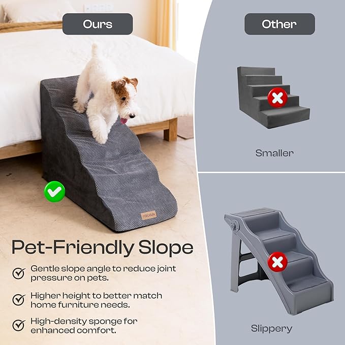 Replacement Cover for Miorun 5-Step Dog Stairs (Cover Only), Machine Washable, Anti-Slip, Fits Curved Dog Ramp for High Bed Up to 26", Light Grey