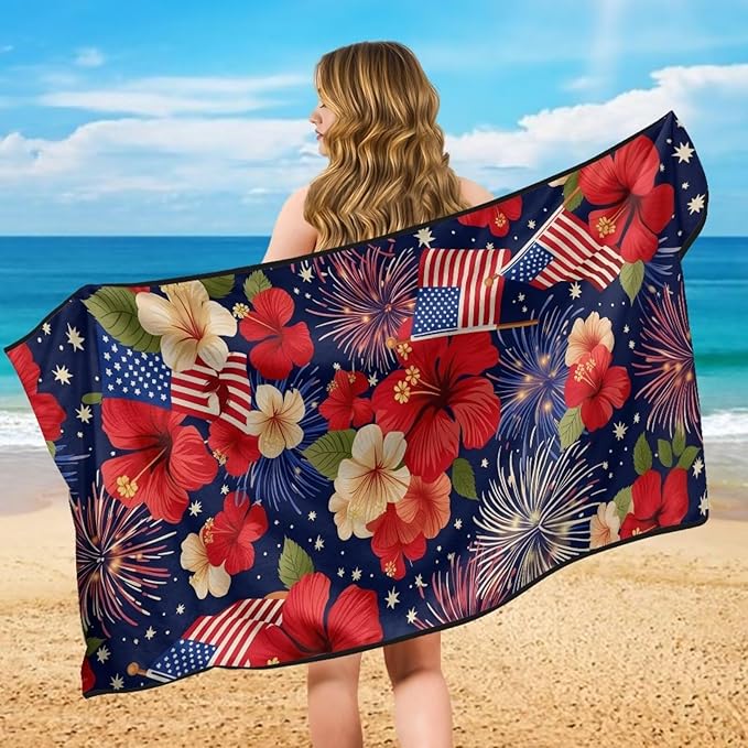 SEANATIVE Car Accessories Sweat Towel Seat Cover Protectors Hibiscus US Flag Cushion Covers Universal Fit for Car Truck SUV Seat for Dog & Kid Workout Outdoor or Sport Activities