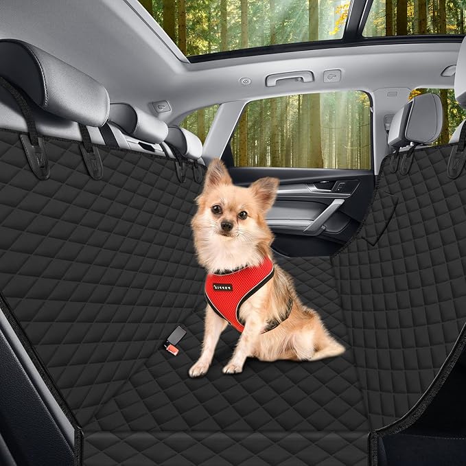 WoofKnows(54" W x 56" L, Black Scratch Prevention Dog Car Seat Cover for Back Seat Waterproof Dog Hammock for Car with Mesh Window Durable
