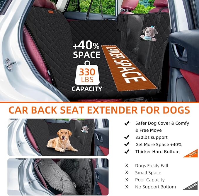 Dog Car Seat Cover for Back Seat, Hard Bottom, 100% Waterproof, 330bs Back Seat Extender, Perfect for SUV and Truck