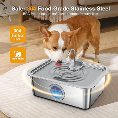 16L/4.2Gal Dog Water Fountain Stainless Steel with Silicone Mat & 4 Set Filters, DYSJ03 Dog Fountain Water Bowl for Large Dogs Cats & Multi-Pet Home, 5-Layer Filtration & Easy to Clean