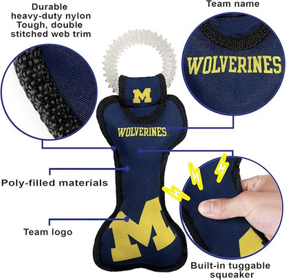 Pets First NCAA Michigan Wolverines Dental Dog TUG Toy with Squeaker. Tough PET Toy for Healthy Fun, Teething & Cleaning Pets Teeth & Gum