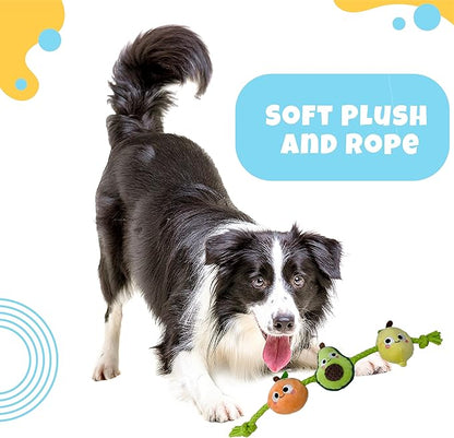 Plush Fruit Dog Rope Toy with 3 Squeakers, Plush Orange Lemon Avocado Design