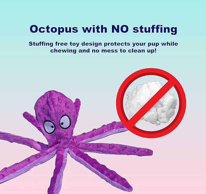 Squeaky Dog Toys for Small, Medium and Large Breeds - Durable and Soft Crinkle Plush Puppy Toys for Boredom (Purple Octopus 1PC)