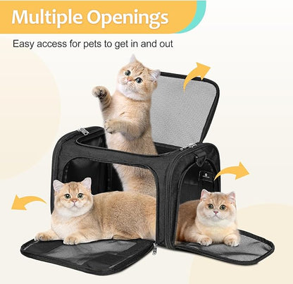 Discala Cat Dog Carrier Up to 15 Lbs TSA Airline Approved Pet Carrier for Small Medium Cats Puppies Dog Carriers for Small Dogs Collapsible Soft Sided Cat Travel Carrier - Black 15.7"x10.2"x10.2"