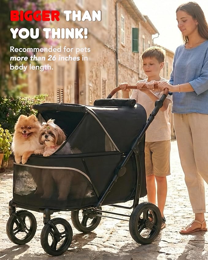 Pet Stroller for Large Dogs up to 110lbs, Large Pet Stroller for Multiple Pets, All-Terrain with Adjustable Handle & Mesh Dual-Window, 1680D Waterproof Oxford Fiber