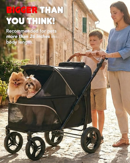 Pet Stroller for Large Dogs up to 110lbs, Large Pet Stroller for Multiple Pets, All-Terrain with Adjustable Handle & Mesh Dual-Window, 1680D Waterproof Oxford Fiber