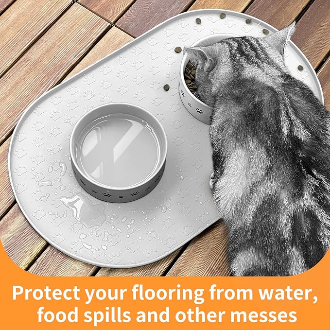 KPWACD Pet Placemat for Dog and Cat, Anti-Slip Waterproof Dogs Feeding Bowl Mat Prevent Food and Water Overflow, Silicone Puppy Dish Mats Suitable for Small Medium Big Pets, White, 24" * 16"