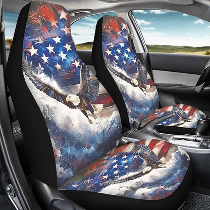 Waterproof Car Seat Cover Elastic Fabrics American Flag Eagle Car Front Seat Protector Breathable Car Seat Cover Easy Installation Universal for Cars Truck SUV Van