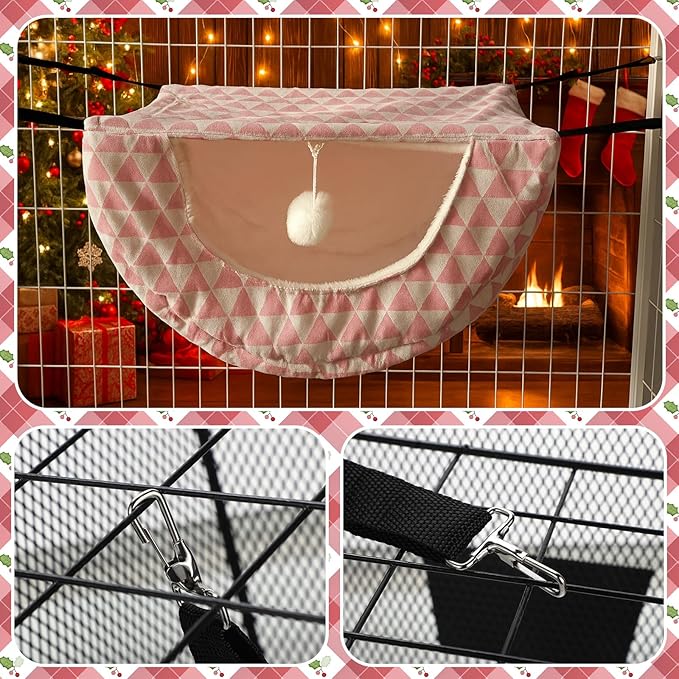 Unittype 4 Pieces Cat Cage Hammock Hanging Pet Bed Double Layer Soft Plush Hanging Pet Comfortable Hammock Bed for Indoor Kitten Ferret Hamster Rabbit or Small Animals, 4 Styles(Pink Dots)