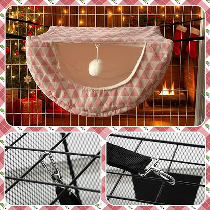 Unittype 4 Pieces Cat Cage Hammock Hanging Pet Bed Double Layer Soft Plush Hanging Pet Comfortable Hammock Bed for Indoor Kitten Ferret Hamster Rabbit or Small Animals, 4 Styles(Pink Dots)