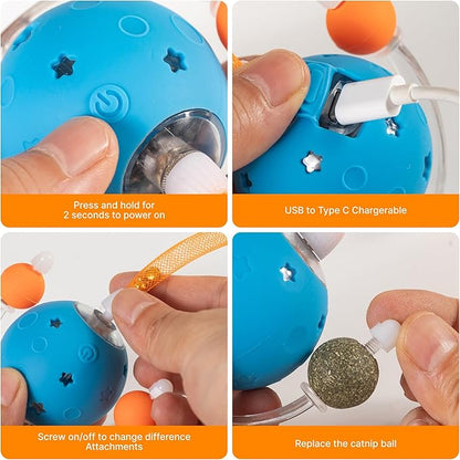 4th Gen Interactive Cat Toys for Indoor Cats Adult, Moving Cat Ball with Elastic Mesh Tail,Automatic Kitten Toys for Bored Indoor Cats,Motion Activated Smart