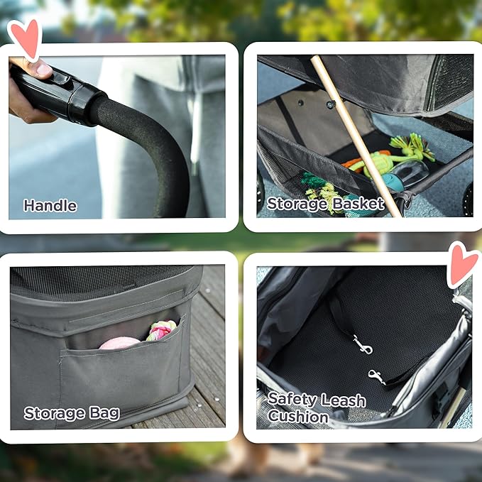 PawHut 3 in 1 Dog Stroller with Detachable Carrier, Lightweight Folding Pet Stroller with 4 Wheels, Storage Basket, Cupholder, Washable Pads for Puppy & Kittens, Gray
