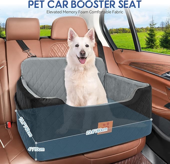 GL GLENSLAVE Dog Car Seat for Medium/Large Dogs,Pet Booster Car Seats for Under 50lbs or 2 Small Dogs, Detachable and Washable Pet Bed,Multi-Functional Travel Dog Bed(Black/Grey)