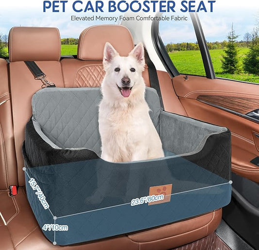 GL GLENSLAVE Dog Car Seat for Medium/Large Dogs,Pet Booster Car Seats for Under 50lbs or 2 Small Dogs, Detachable and Washable Pet Bed,Multi-Functional Travel Dog Bed(Black/Grey)