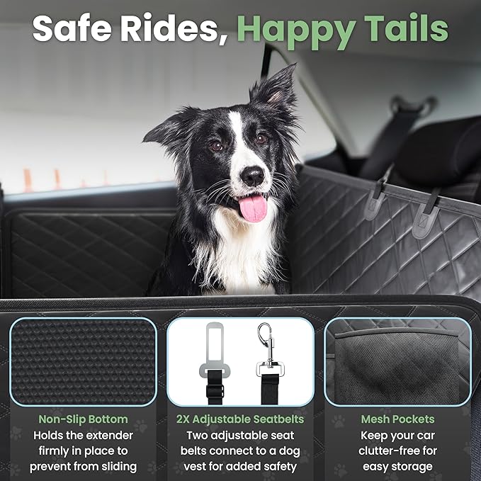 Dog Car Seat Cover for Back Seat Half or Full - 3-Way Backseat Dog Hammock for Car Hard Bottom & Anti-Slip with Safety Seatbelts, Bowl - 63.8x52.7 Pet Backseat Cover for SUV, Sedans, Trucks