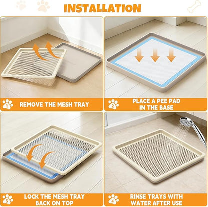 Dog Pee Pad Holder for Small and Medium Dogs, Two-Layer Mesh Dog Potty Tray, Indoor Puppy Pad Holder for Potty Training, Gentle on Paws, Easy-Clean Leak-Resistant Fits 22 × 22 Inches Pee Pads
