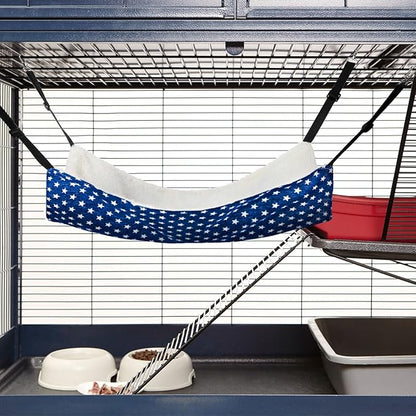 Jetec 2 Pack Cat Hammock for Cage, Catio Accessories Reversible Soft Cats Bed with Adjustable Straps and Hooks Double-Sided Linen and Fleece Hanging Hammock for Cats, Kitten(Pentagram,L)