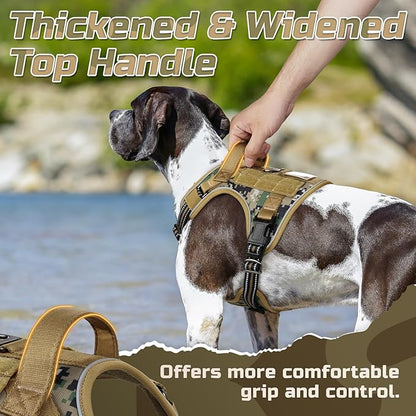 rabbitgoo Tactical Dog Harness for Large Dogs, No Pull Military Service Vest with Handle & Molle, Easy Control for Training Walking, Adjustable Reflective Straps, Brown camo, L