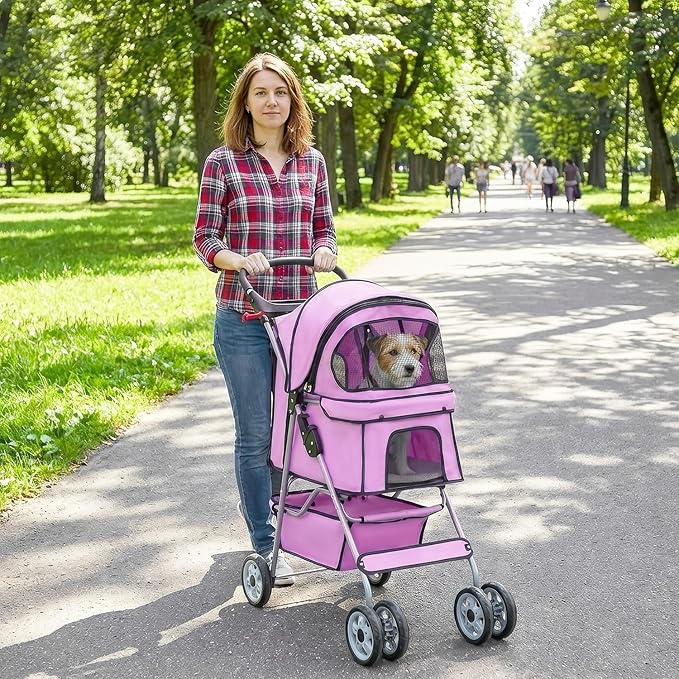 BestPet 4 Wheels Pet Stroller Cat Dog Cage Stroller Travel Folding Carrier 04T