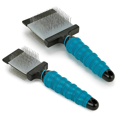 Ergonomic Double Sided Flexible Slicker Brushes for Dog Cat Pet Pro Grooming or Home Use (Set of Both Brushes)