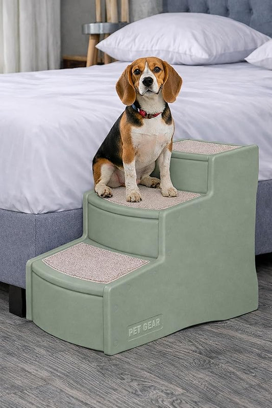 Pet Gear Easy Step III Pet Stairs, 3 Step for Cats/Dogs, Removable Washable Carpet Treads, for Pets Up to 150lbs, No Tools Required, Available in 9 Colors, Green Clover