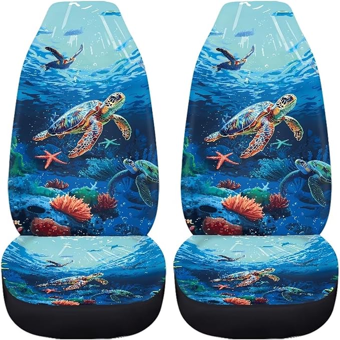 Sea Turtle Printed Car Seat Covers Washable Seat Protector for Women Men Bottom Seat Cushion Covers, Anti-Slip Seat Protector for SUV Truck Vans Sedans
