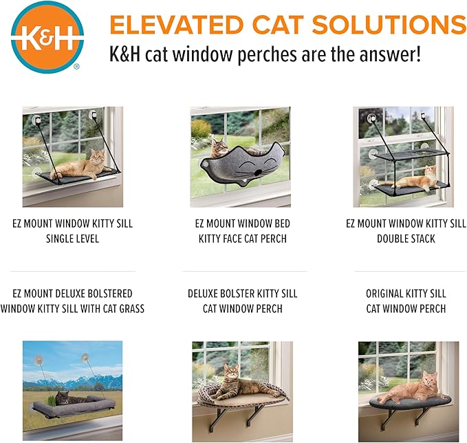 K&H Cat Window Perch Kitty Sill - Cat Window Hammock Bed with Strong Suction Cups Hold 40 lbs, Cushioned Windowsill Bed for Indoor Cats, Washable Cover, Cream Fleece, 24 x 14 Inches