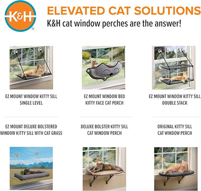K&H Cat Window Perch Kitty Sill - Cat Window Hammock Bed with Strong Suction Cups Hold 40 lbs, Cushioned Windowsill Bed for Indoor Cats, Washable Cover, Cream Fleece, 24 x 14 Inches