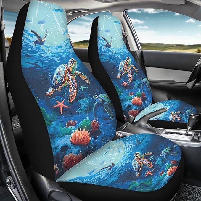 Sea Turtle Printed Car Seat Covers Washable Seat Protector for Women Men Bottom Seat Cushion Covers, Anti-Slip Seat Protector for SUV Truck Vans Sedans