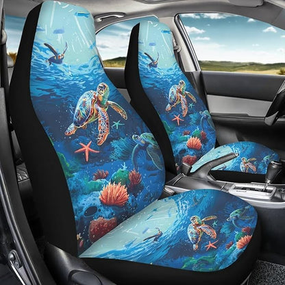 Sea Turtle Printed Car Seat Covers Washable Seat Protector for Women Men Bottom Seat Cushion Covers, Anti-Slip Seat Protector for SUV Truck Vans Sedans
