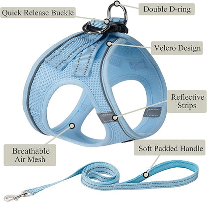 Dog Harness with Leash Set, No Pull Adjustable Reflective Step-in Puppy Pet Vest Harnesses for Small Medium Large Dogs and Cats,Sky Blue M