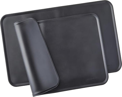 Amazon Basics Waterproof Anti-Slip Silicone Cat & Dog Food Mat, Pet Mats with Raised Edges for Food and Water Bowl to Protect Floors, 18.5 x 11.5 Inches, Black, Solid - Pack of 2