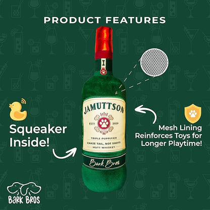 Bark Bros - Liquor Bottle Dog Toy - Plush Squeaky Dog Toys Funny Drink Parody - Alcohol Dog Toy - Dog Birthday Toy - Cute Dog Toys - Puppy Gifts - Puppy Stuff - Dog Stuff (Large, Jamuttson)